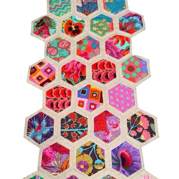 Handmade Table Runner BOHO Bohemian Patchwork Honeycomb 40" x 14" Kitsch Hippie - Picture 4 of 4